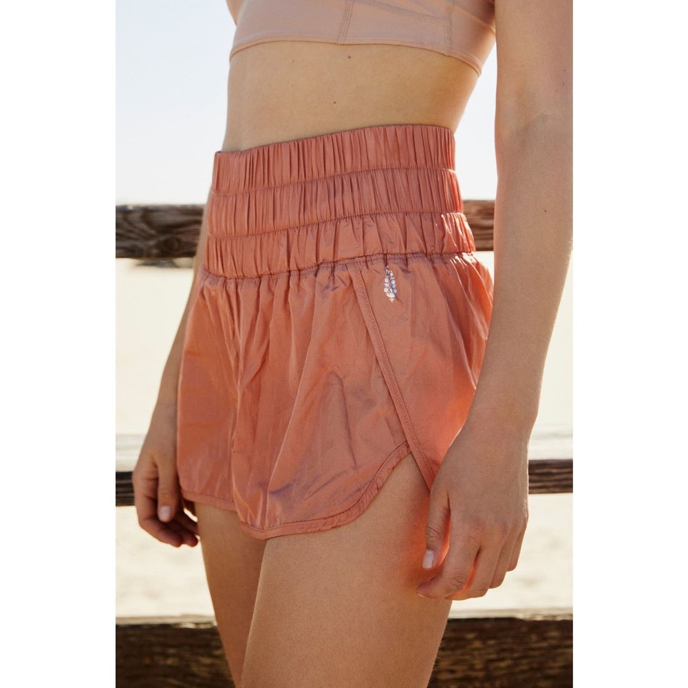 Free People Sunset Coral Smocked Waist Athletic Shorts